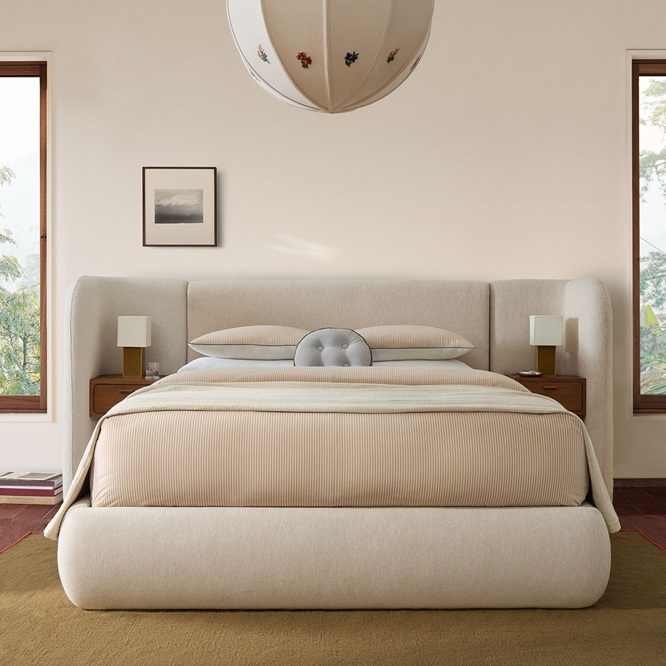 Ekhaya Chamberlain Wingback Bed with Charging Nightstands