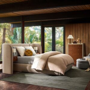Ekhaya Chamberlain Wingback Bed with Charging Nightstands