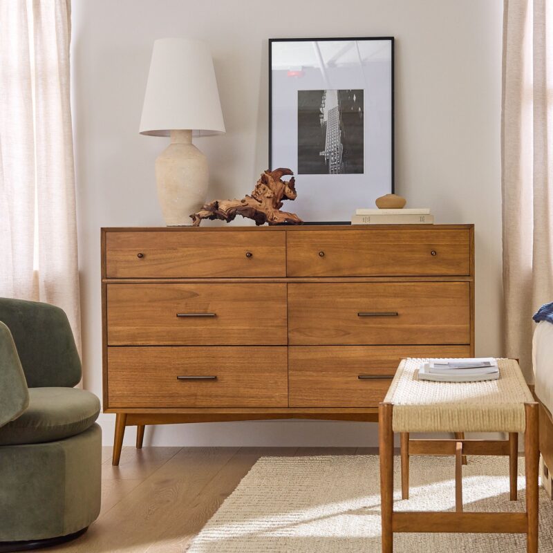 Lucille Mid Century 6 Drawer Dresser 142cm