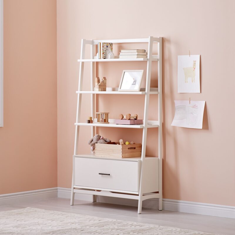 Lucille Mid Century Ladder Bookshelf with Drawer