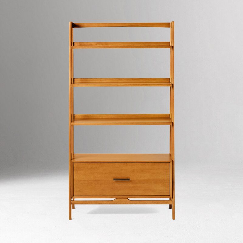 Lucille Mid Century Ladder Bookshelf with Drawer