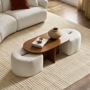 Luna Oval Coffee Table with Upholstered Ottomans