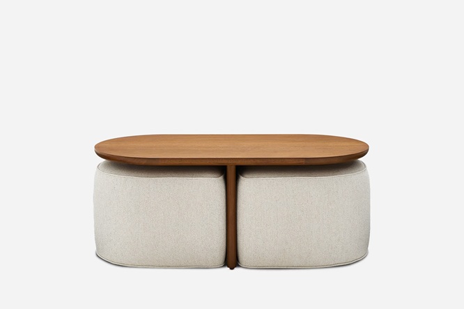 Luna Oval Coffee Table with Upholstered Ottomans