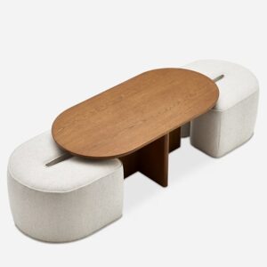 Luna Oval Coffee Table with Upholstered Ottomans