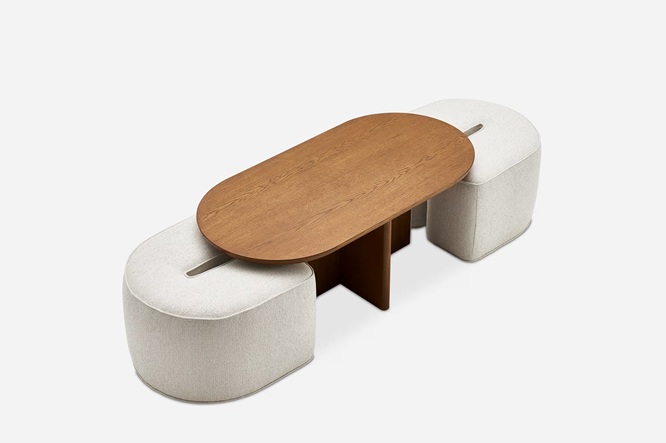Luna Oval Coffee Table with Upholstered Ottomans