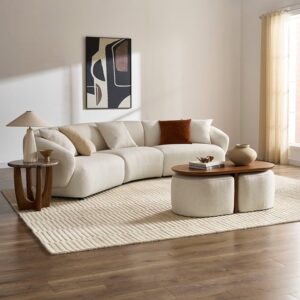 Luna Oval Coffee Table with Upholstered Ottomans