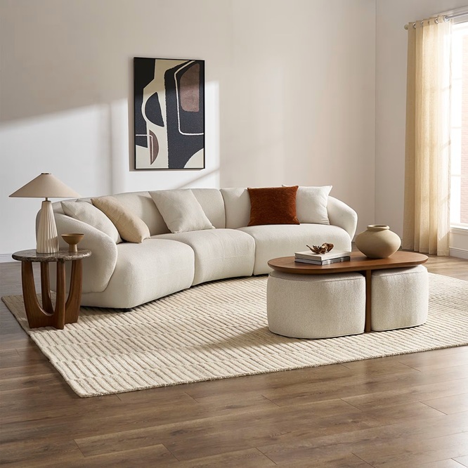 Luna Oval Coffee Table with Upholstered Ottomans