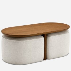 Luna Oval Coffee Table with Upholstered Ottomans