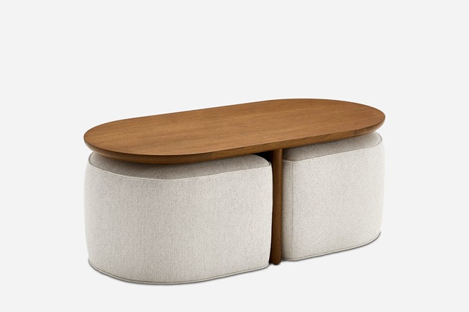 Luna Oval Coffee Table with Upholstered Ottomans