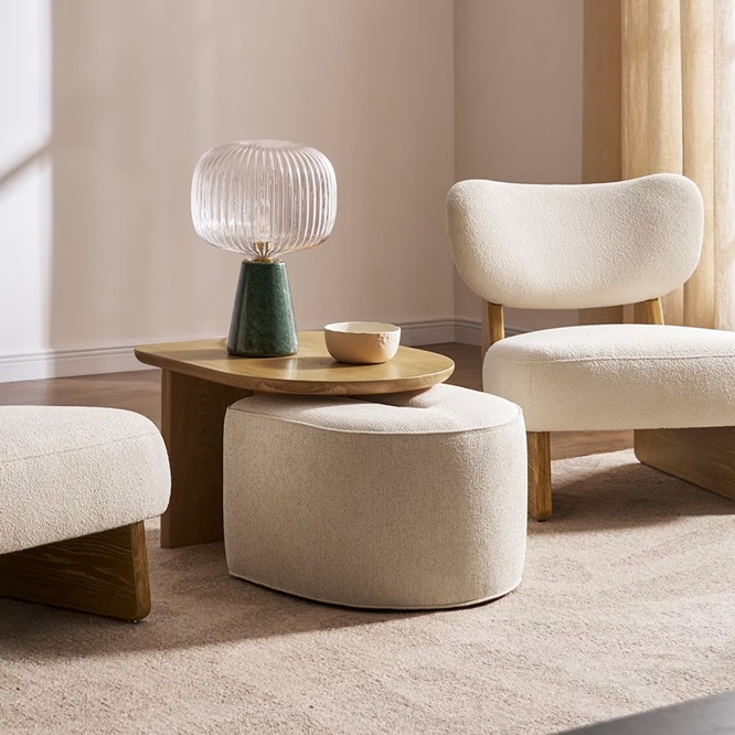 Luna Side Table with Upholstered Ottoman