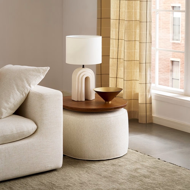 Luna Side Table with Upholstered Ottoman