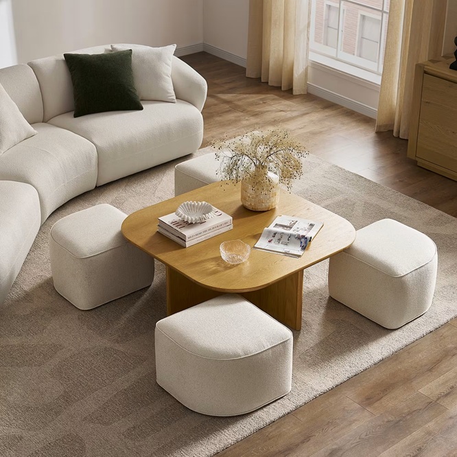 Luna Square Coffee Table with Upholstered Ottomans