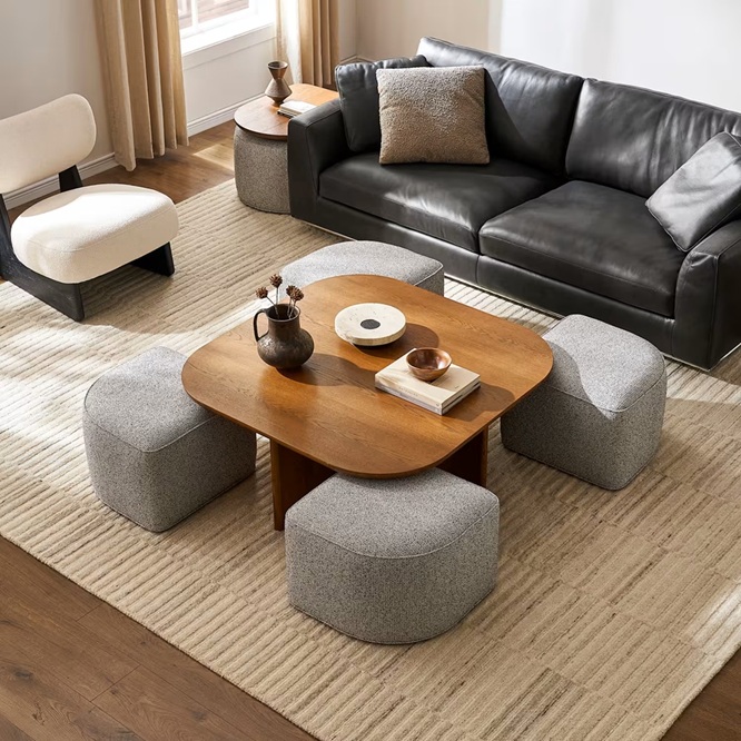 Luna Square Coffee Table with Upholstered Ottomans