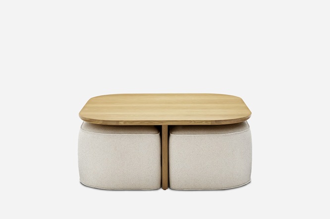 Luna Square Coffee Table with Upholstered Ottomans