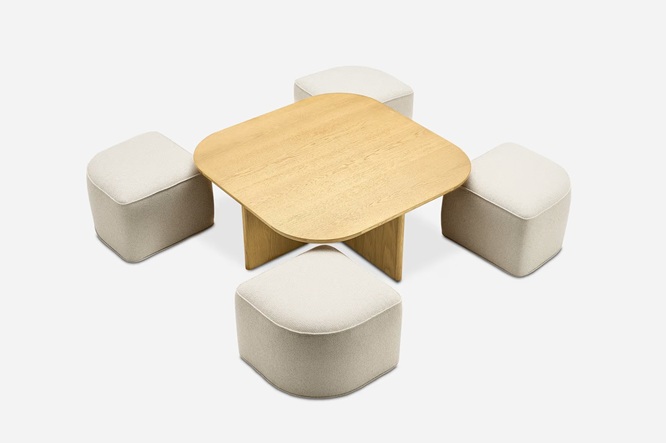 Luna Square Coffee Table with Upholstered Ottomans