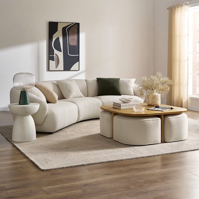 Luna Square Coffee Table with Upholstered Ottomans