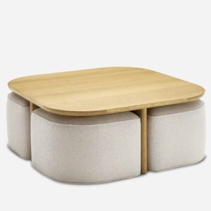 Luna Square Coffee Table with Upholstered Ottomans