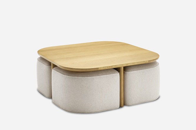 Luna Square Coffee Table with Upholstered Ottomans