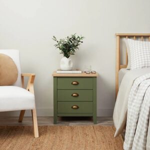 Archie Three Drawer Pedestals - Olive Green/Natural