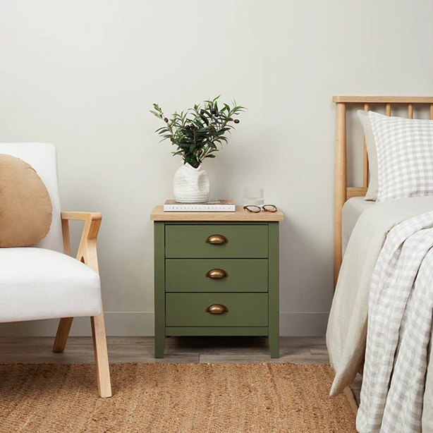 Archie Three Drawer Pedestals - Olive Green/Natural