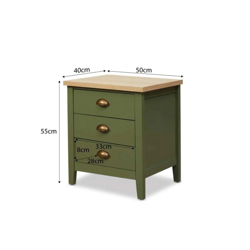 Archie Three Drawer Pedestals - Olive Green/Natural