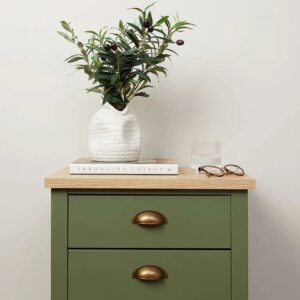 Archie Three Drawer Pedestals - Olive Green/Natural