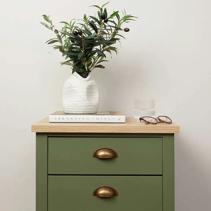 Archie Three Drawer Pedestals - Olive Green/Natural