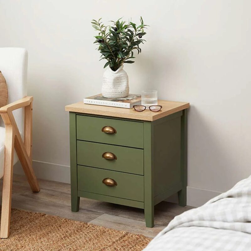 Archie Three Drawer Pedestals - Olive Green/Natural