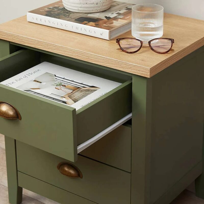 Archie Three Drawer Pedestals - Olive Green/Natural