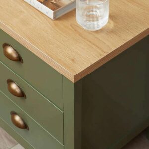 Archie Three Drawer Pedestals - Olive Green/Natural
