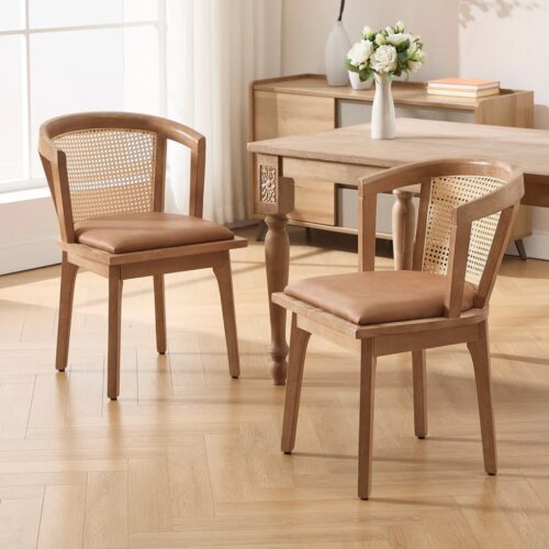 Janessa Oak Frame-Tan Leather 1 Janessa Dining Chair-Leather