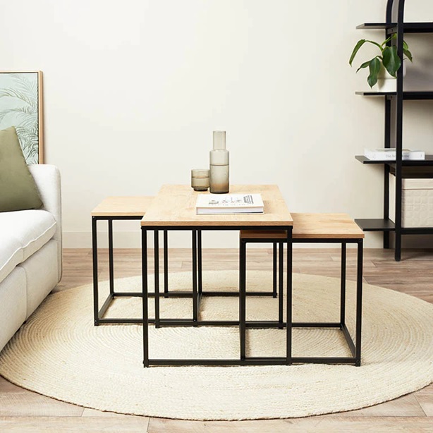 Kairo Coffee and Side Table Set - Natural/Black