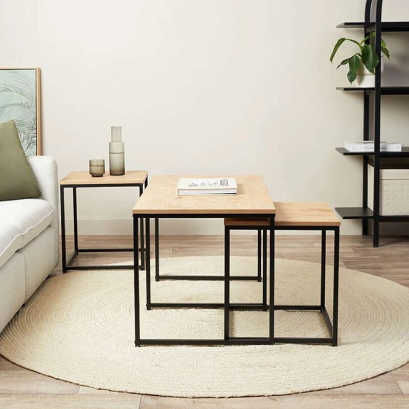Kairo Coffee and Side Table Set - Natural/Black