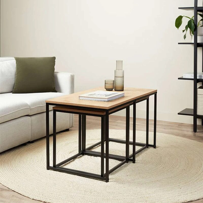 Kairo Coffee and Side Table Set - Natural/Black