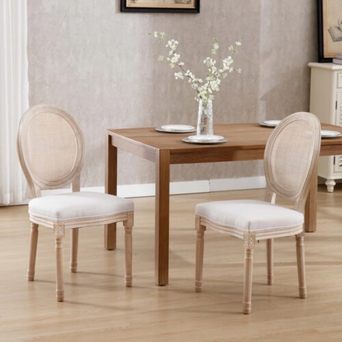 Louis Dining Chair Rattan Back-Linen