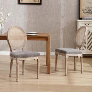 Louis Dining Chair Rattan Back-PU Grey