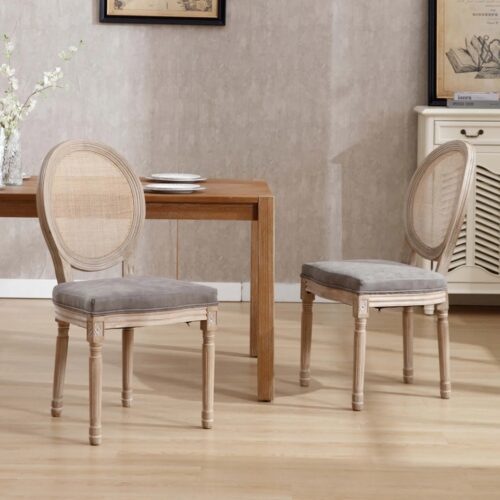 Louis Dining Chair Rattan Back-PU Grey 1 Louis Dining Chair Rattan Back-PU Grey