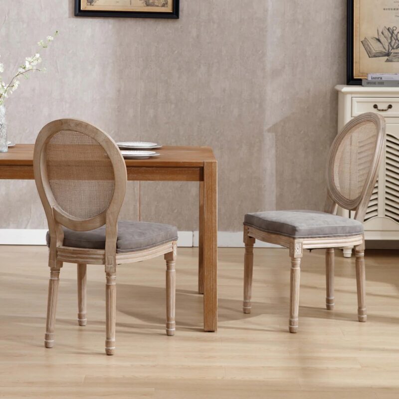 Louis Dining Chair Rattan Back-PU Grey