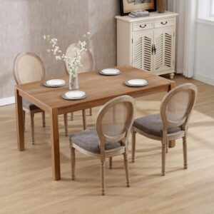 Louis Dining Chair Rattan Back-PU Grey