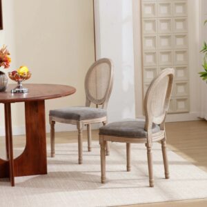 Louis Dining Chair Rattan Back-PU Grey