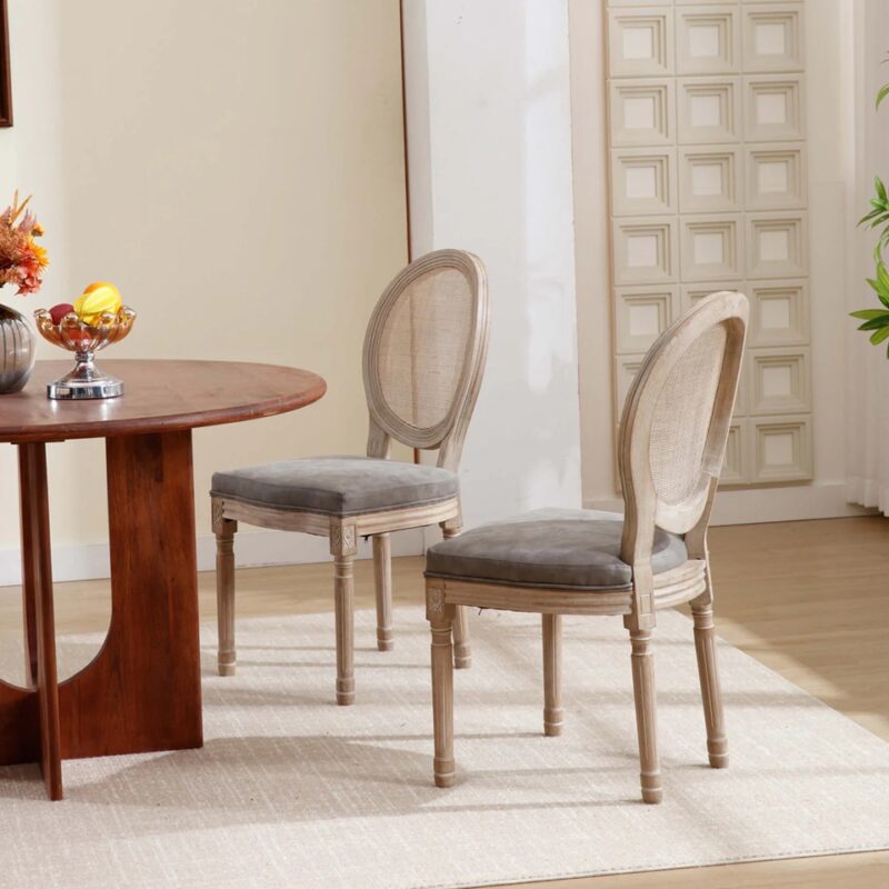 Louis Dining Chair Rattan Back-PU Grey