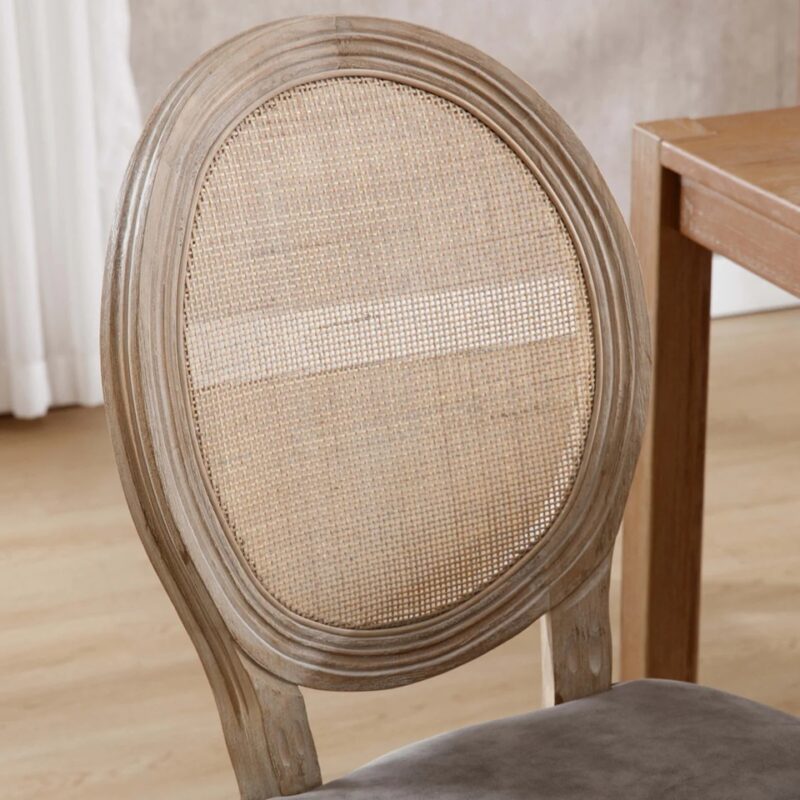 Louis Dining Chair Rattan Back-PU Grey