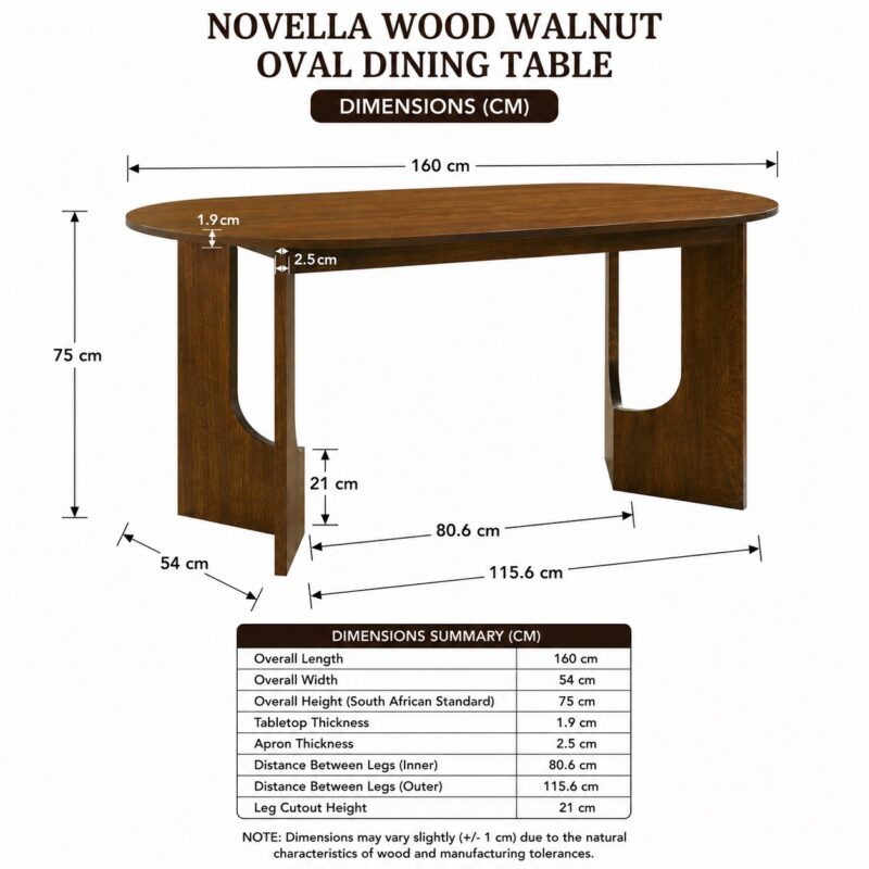 Novella Wood Walnut Oval Dining Table- 6 Seater