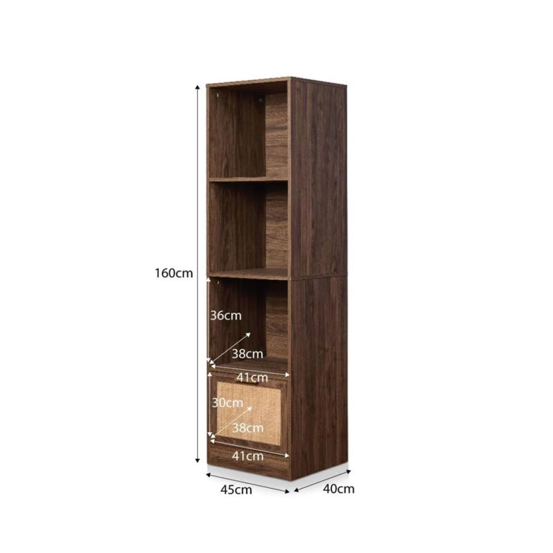 Soren Rattan Slim Bookcase - Walnut-Slim