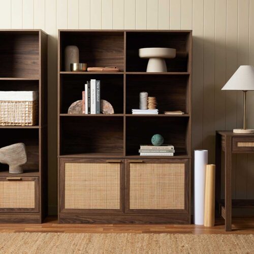 Soren Rattan Slim Bookcase - Walnut-Large 1 Soren Rattan Slim Bookcase - Walnut-Large