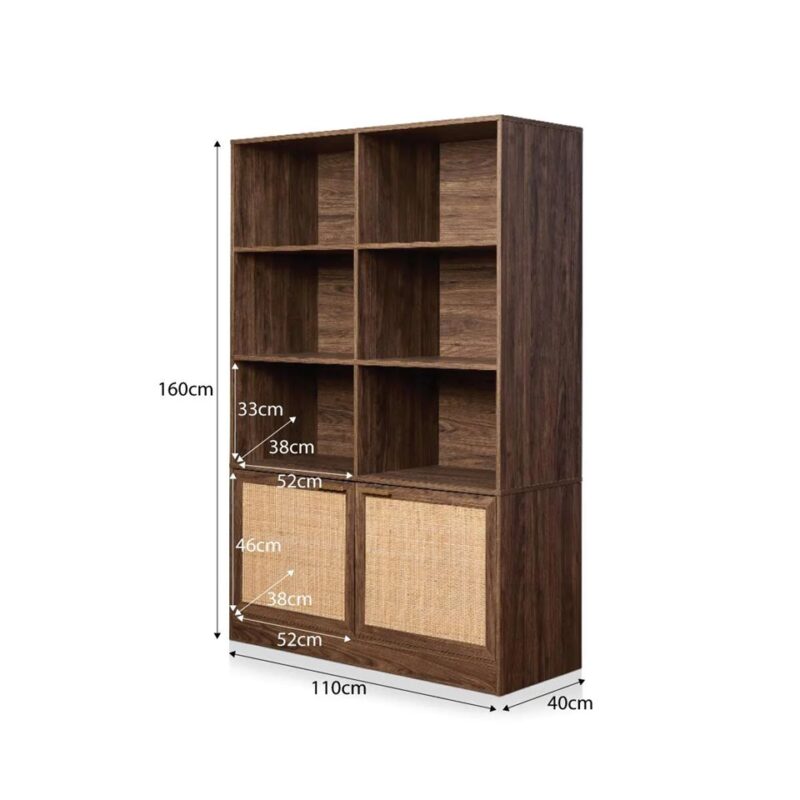 Soren Rattan Slim Bookcase - Walnut-Large