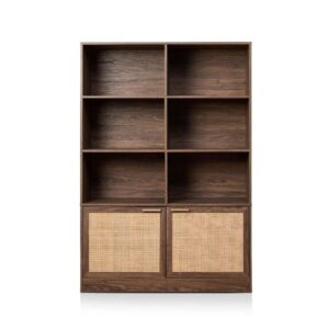 Soren Rattan Slim Bookcase - Walnut-Large