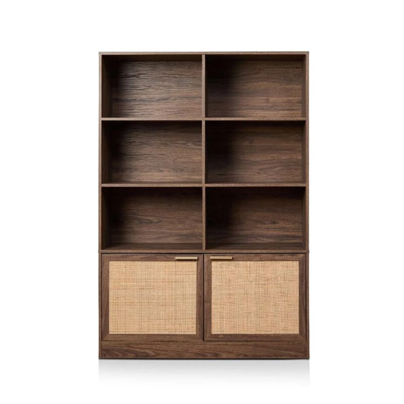 Soren Rattan Slim Bookcase - Walnut-Large