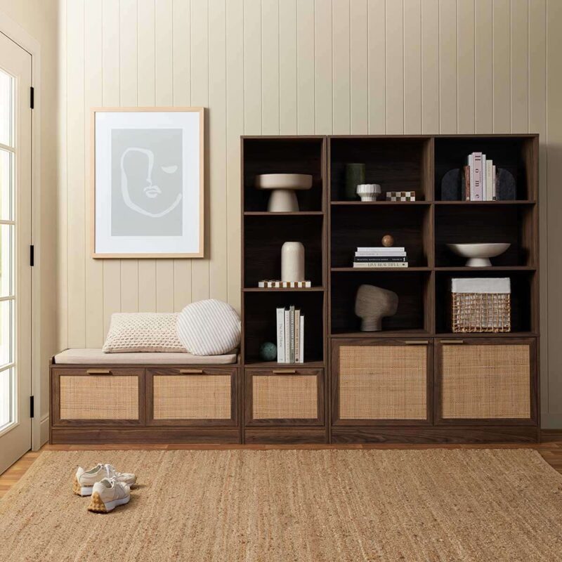 Soren Rattan Slim Bookcase - Walnut-Large