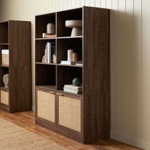 Soren Rattan Slim Bookcase - Walnut-Large